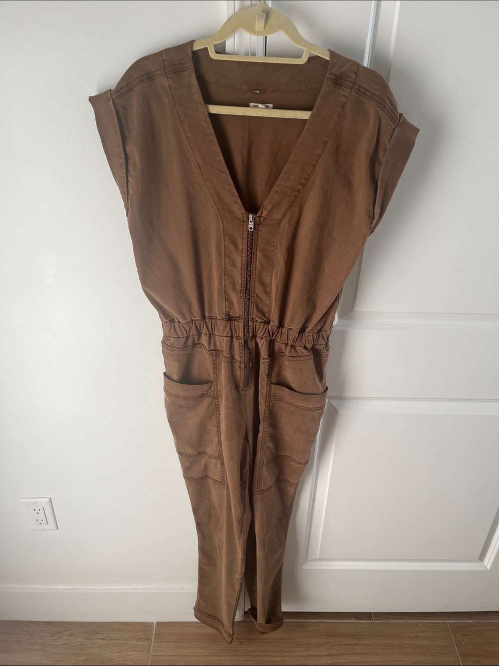 Splendid Brown Zip-Front Utility Jumpsuit